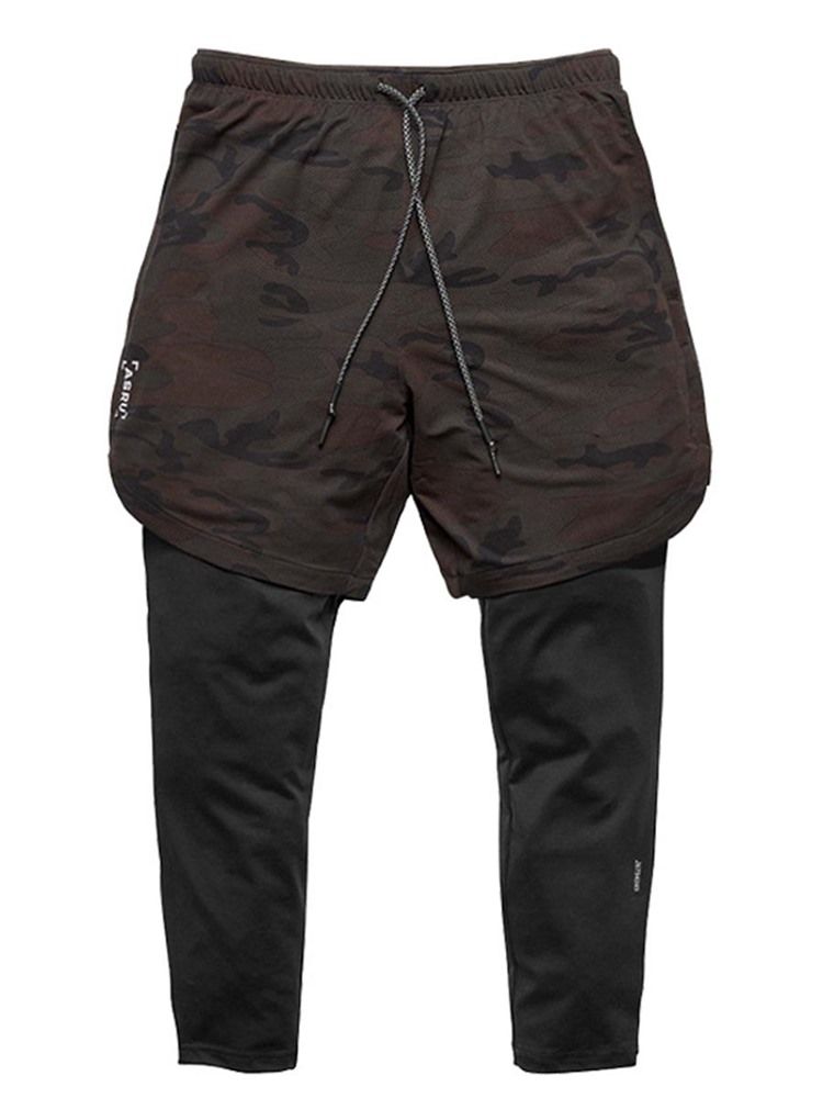 Pantalon De Short De Sport Pour Homme En Deux Pièces Avec Poche Pour Lettre