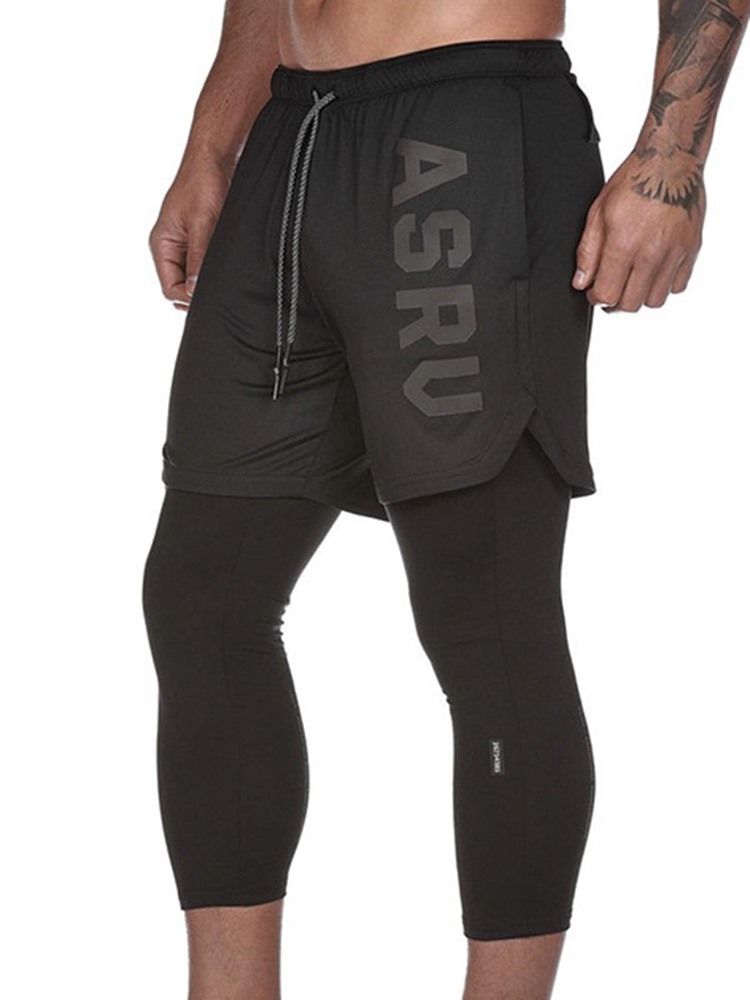 Pantalon De Short De Sport Pour Homme En Deux Pièces Avec Poche Pour Lettre