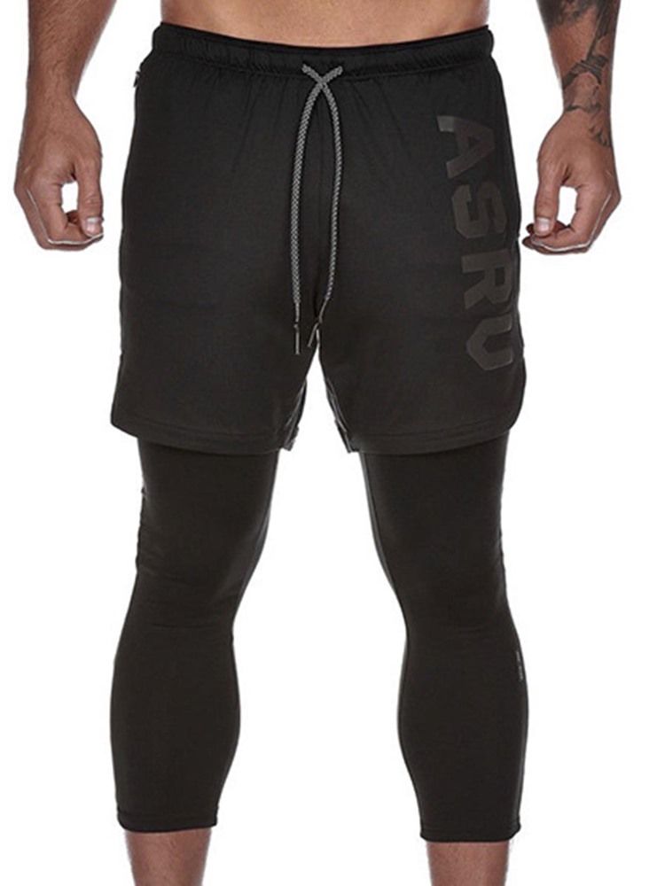 Pantalon De Short De Sport Pour Homme En Deux Pièces Avec Poche Pour Lettre