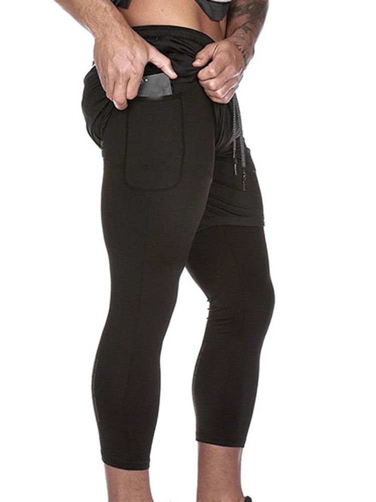 Pantalon De Short De Sport Pour Homme En Deux Pièces Avec Poche Pour Lettre