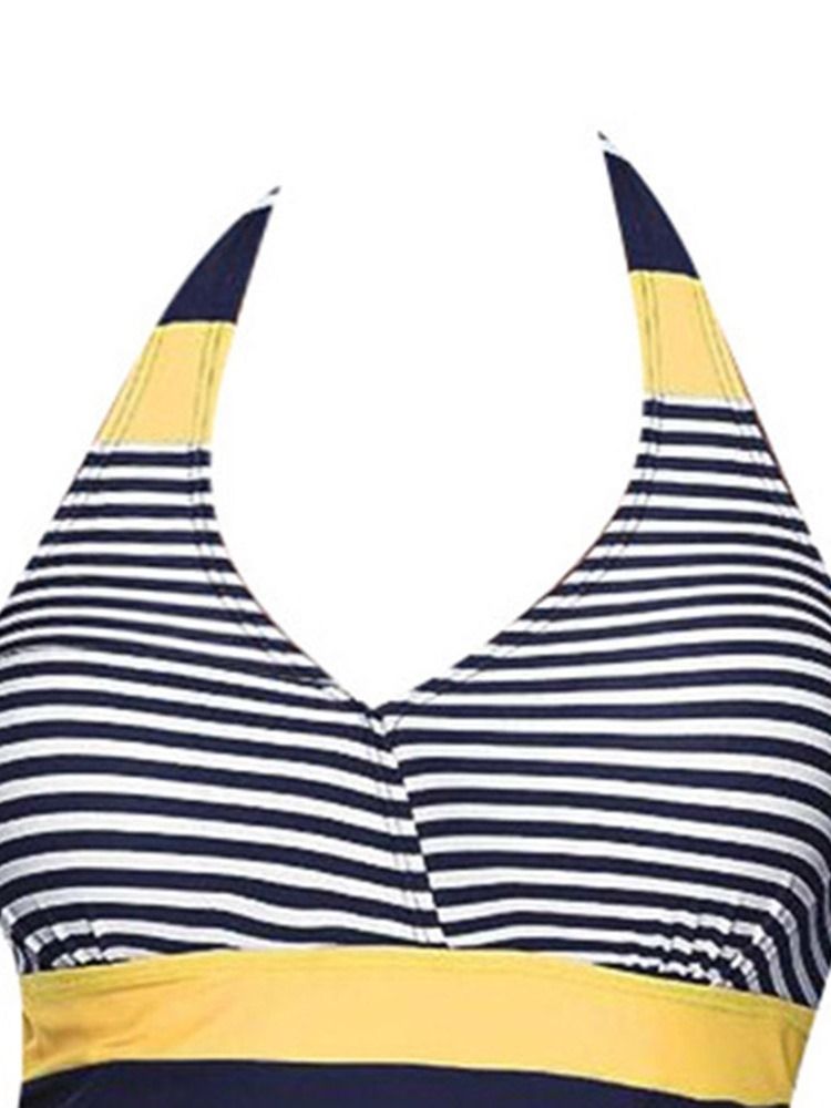 Ensemble De Tankini À Patchwork Rayé Falbala Pour Femme