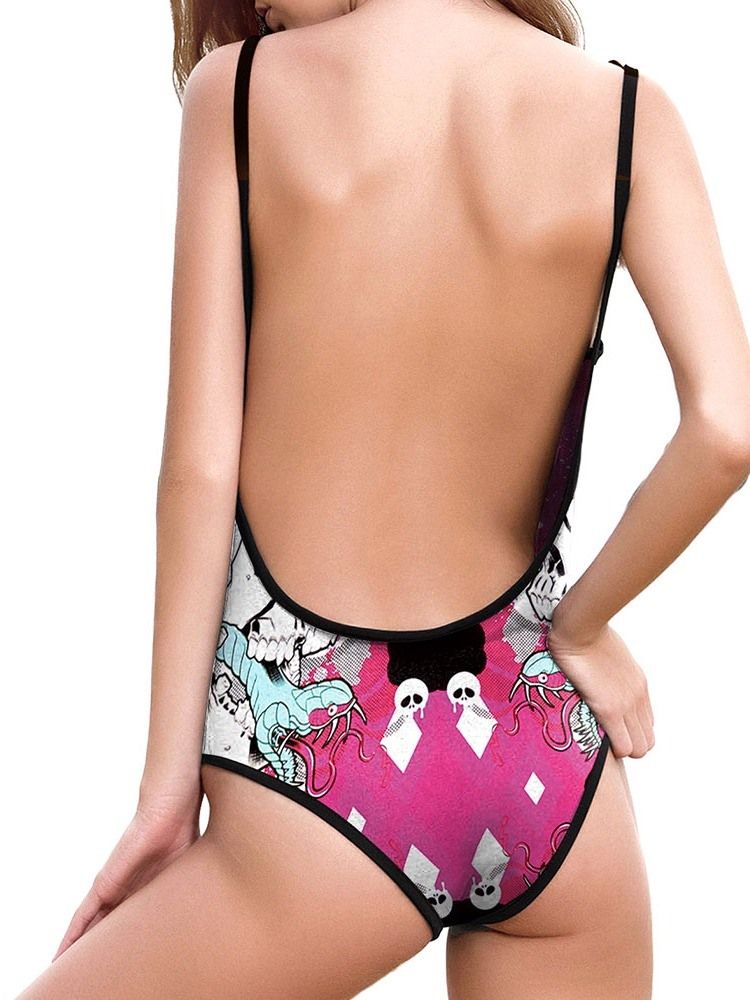 Maillot De Bain Une Pièce Imprimé Tête De Mort Pour Femme