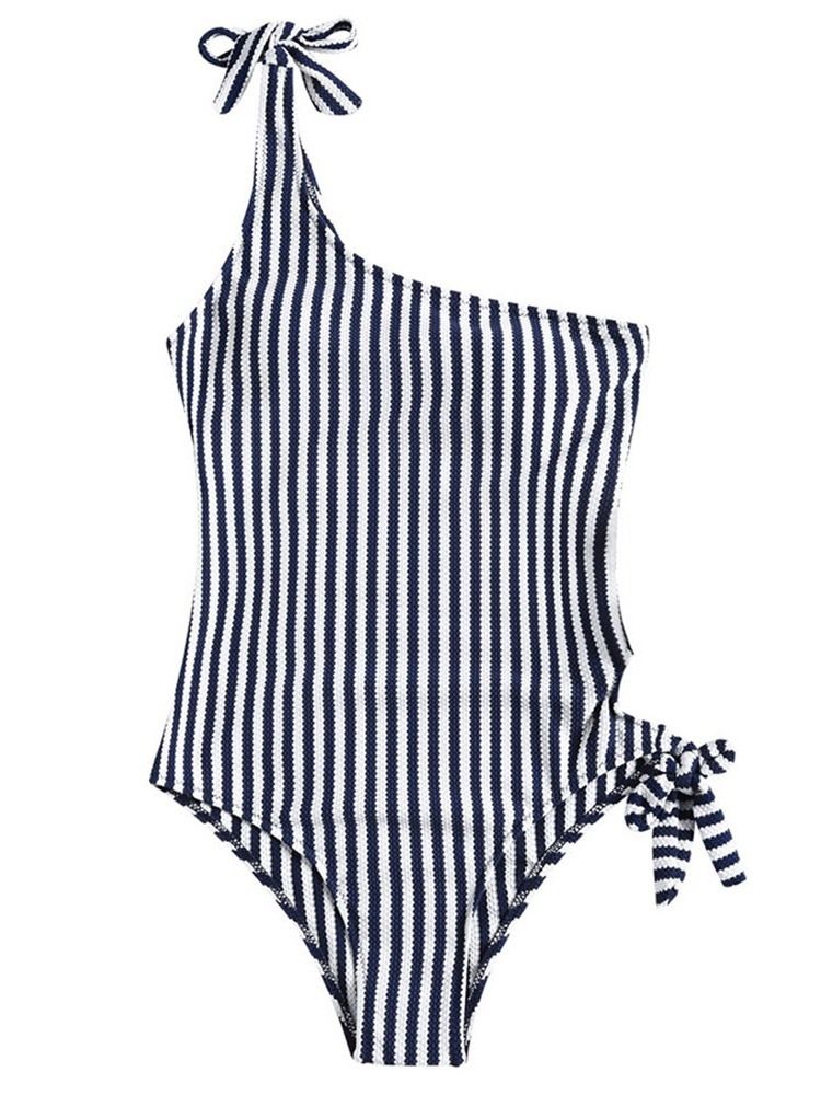 Maillot De Bain Une Pièce À Rayures Bowknot Pour Femme