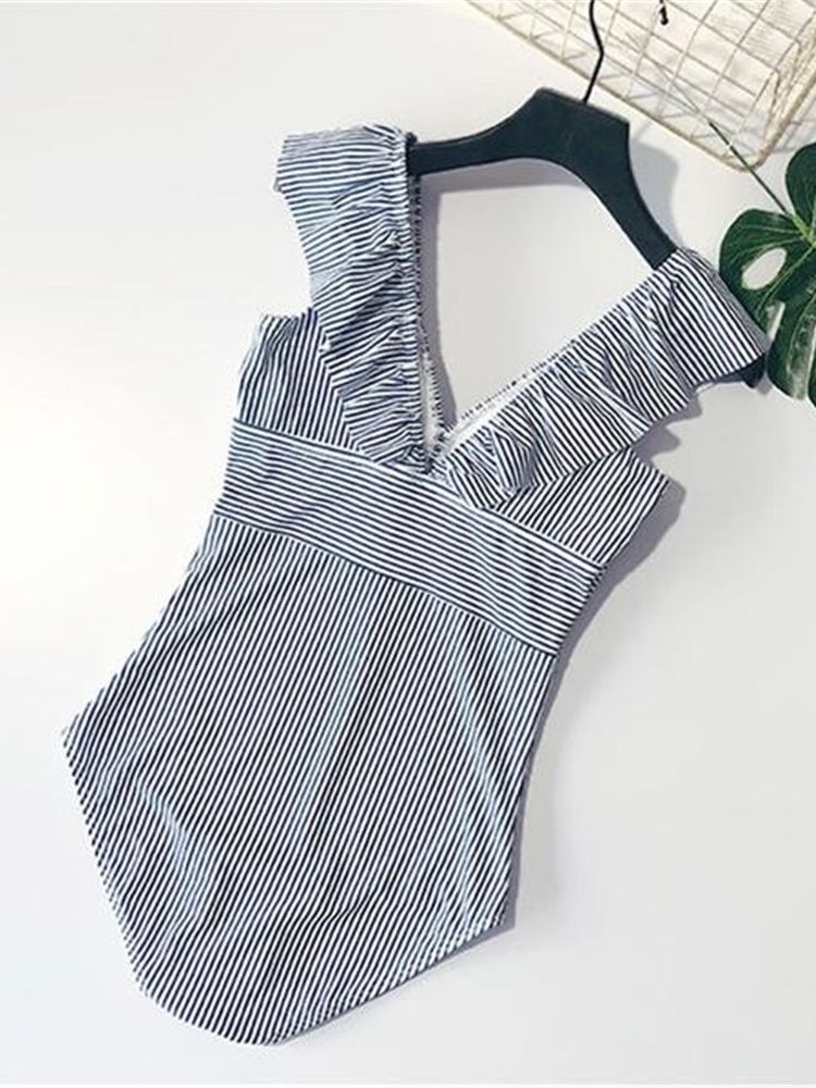 Maillot De Bain Une Pièce À Rayures Pour Femmes