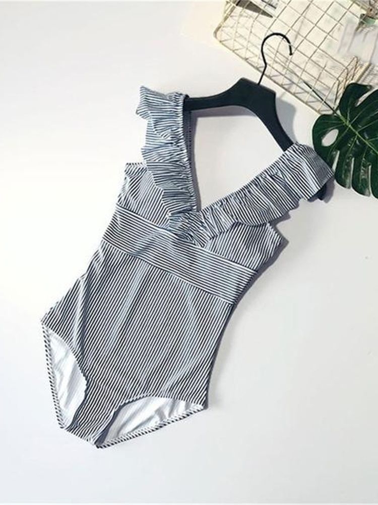 Maillot De Bain Une Pièce À Rayures Pour Femmes