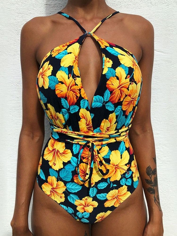 Maillots De Bain Dos Nu Floraux À Lacets Pour Femmes