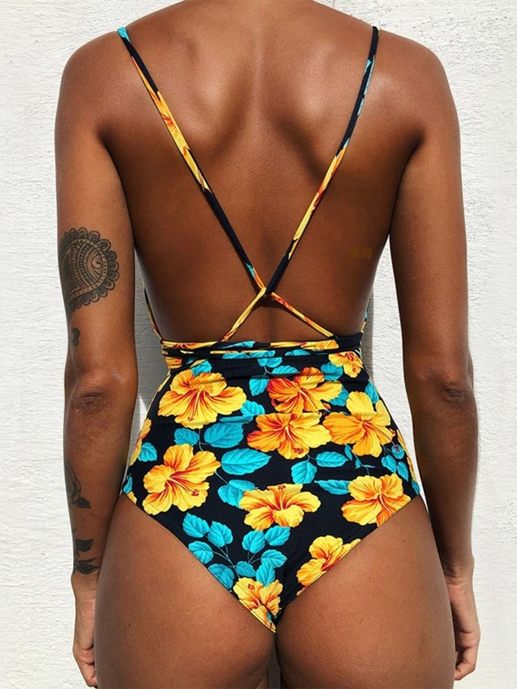 Maillots De Bain Dos Nu Floraux À Lacets Pour Femmes