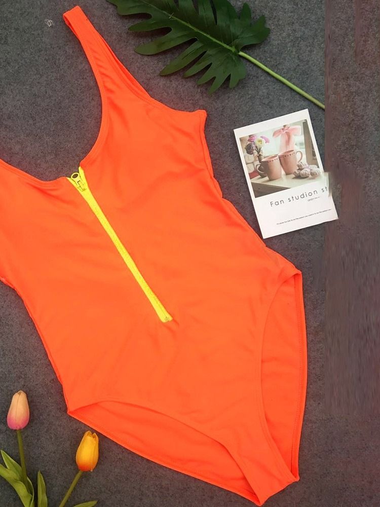 Maillots De Bain Une Pièce À Glissière Unie Pour Femmes