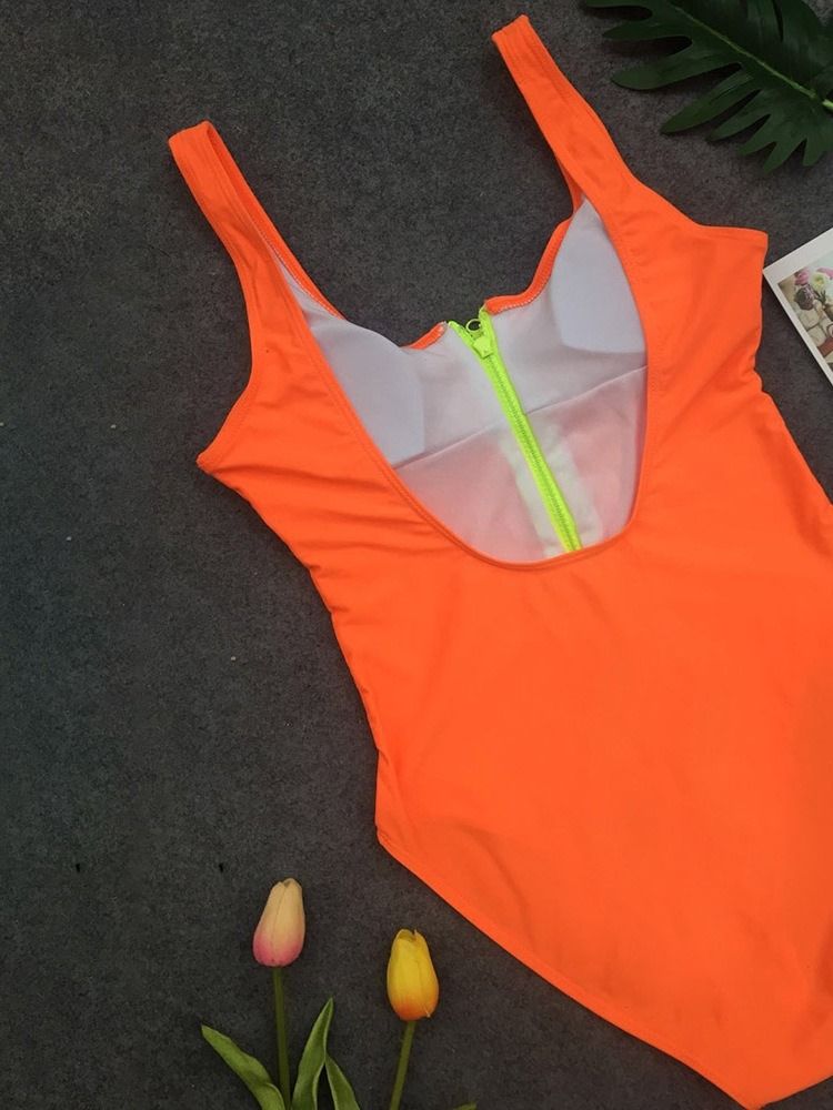 Maillots De Bain Une Pièce À Glissière Unie Pour Femmes