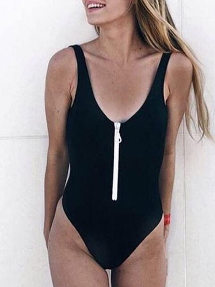 Maillots De Bain Une Pièce À Glissière Unie Pour Femmes