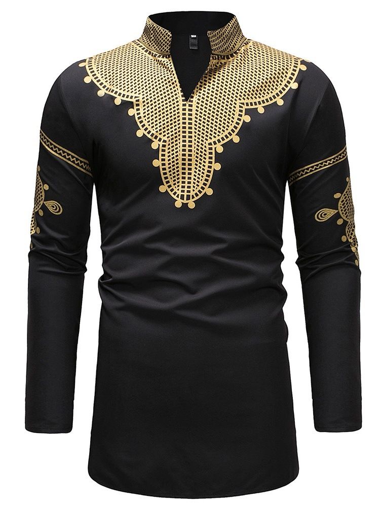 Mode Africaine Dashiki Col Montant Col En V T-shirts Décontractés Pour Hommes