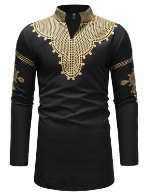 Mode Africaine Dashiki Col Montant Col En V T-shirts Décontractés Pour Hommes