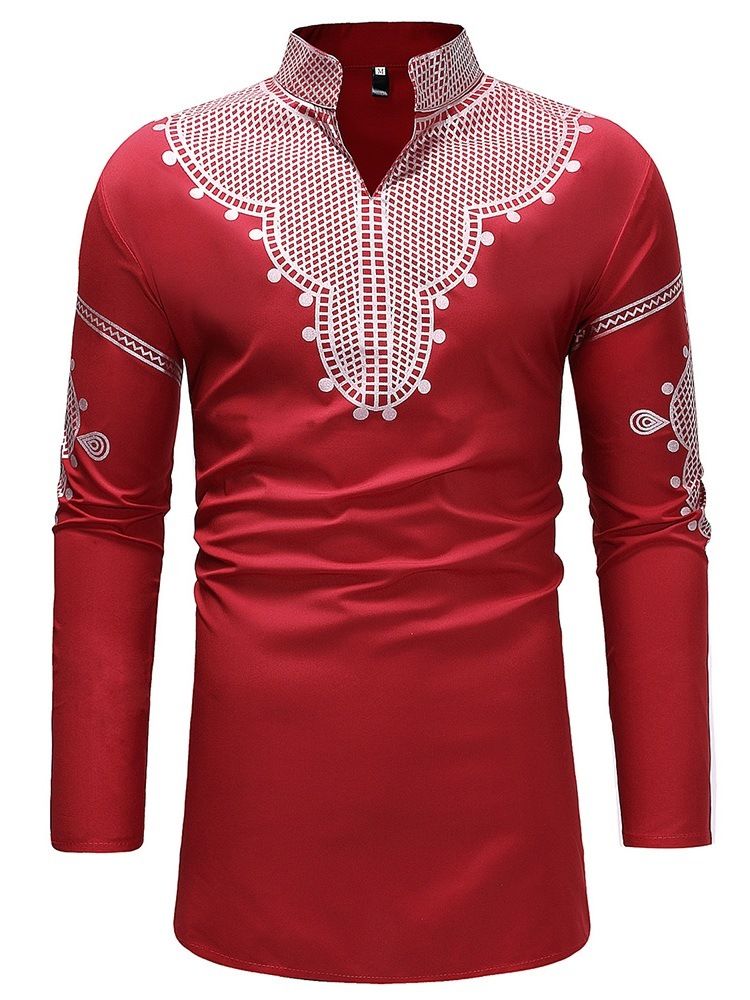 Mode Africaine Dashiki Col Montant Col En V T-shirts Décontractés Pour Hommes