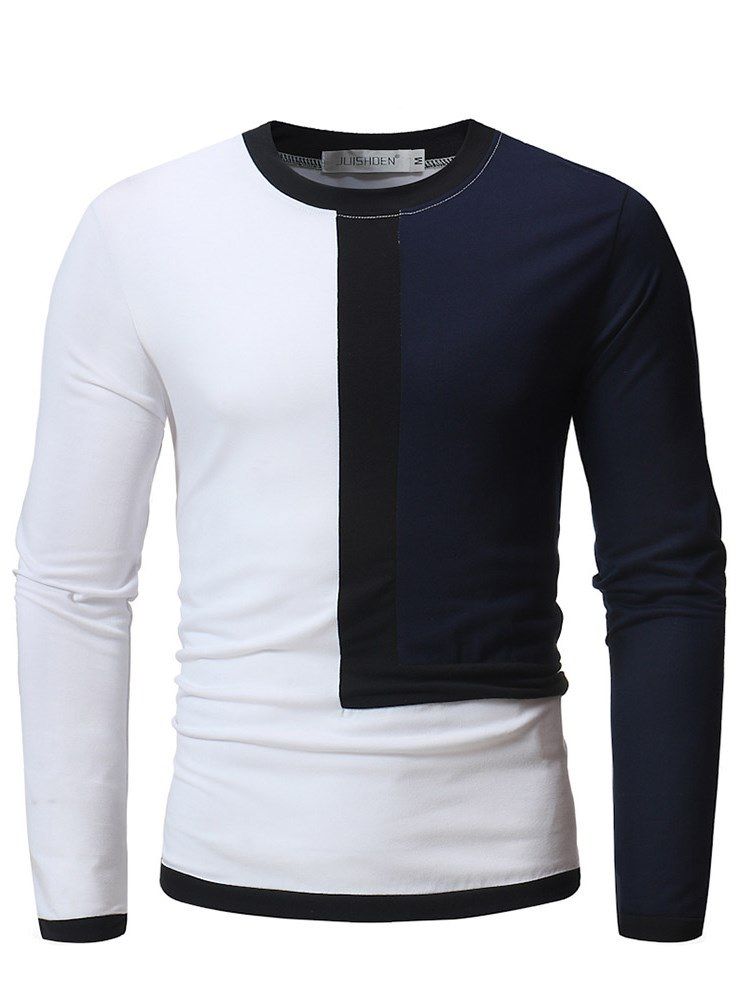 Patchwork Color Block Slim Scoop T-shirts Décontractés Pour Hommes