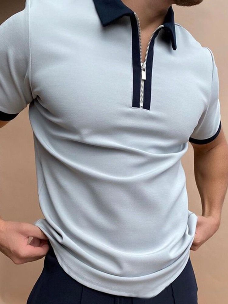 Polo Pour Hommes Avec Fermeture Éclair À Col Polo Et Color Block