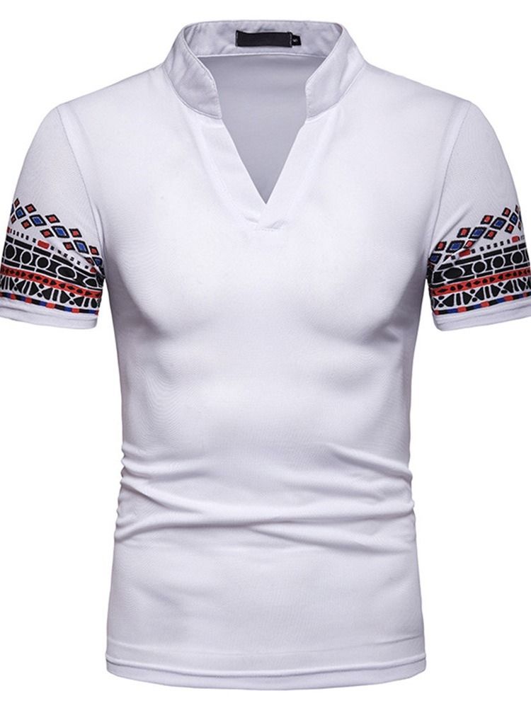 Polo Pour Hommes À Col Montant Et Imprimé Géométrique