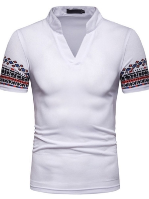 Polo Pour Hommes À Col Montant Et Imprimé Géométrique