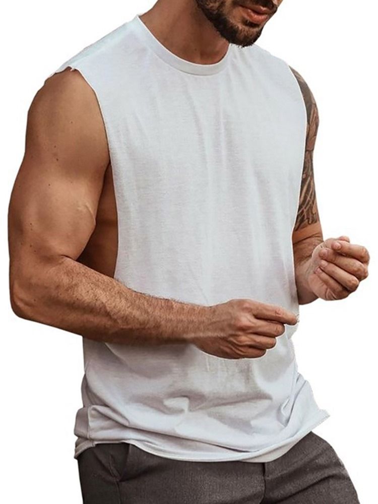 T-shirt Ample Sans Manches Décontracté À Col Rond Pour Hommes