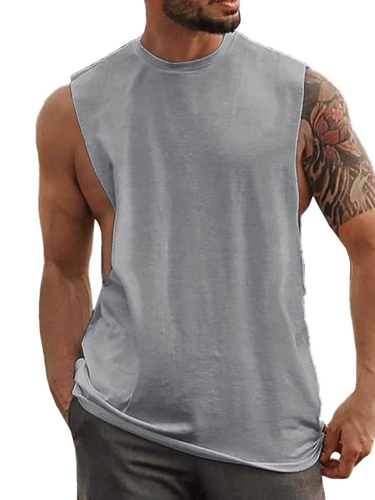 T-shirt Ample Sans Manches Décontracté À Col Rond Pour Hommes