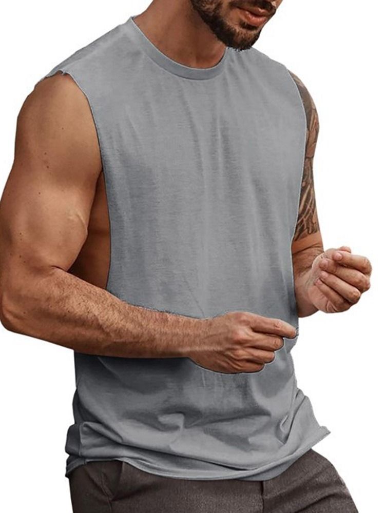 T-shirt Ample Sans Manches Décontracté À Col Rond Pour Hommes