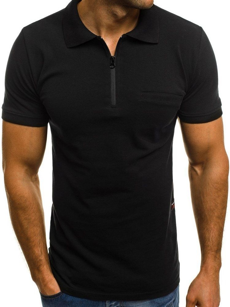 T-shirt Décontracté Uni À Col Polo Pour Hommes