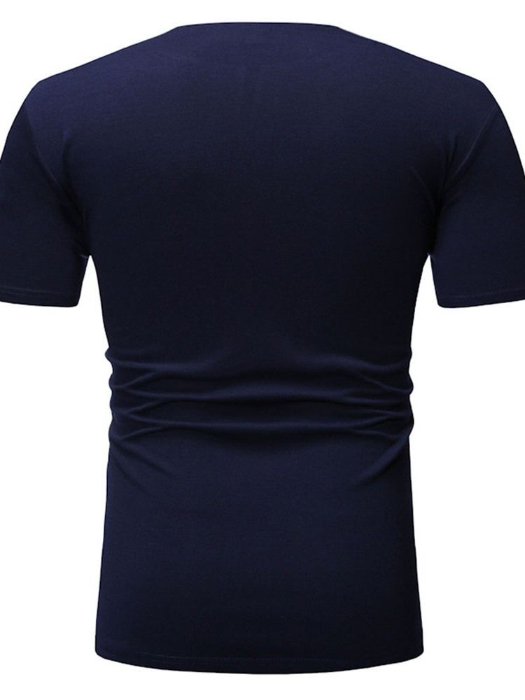 T-shirt Slim Décontracté À Manches Courtes Pour Hommes À Col En V