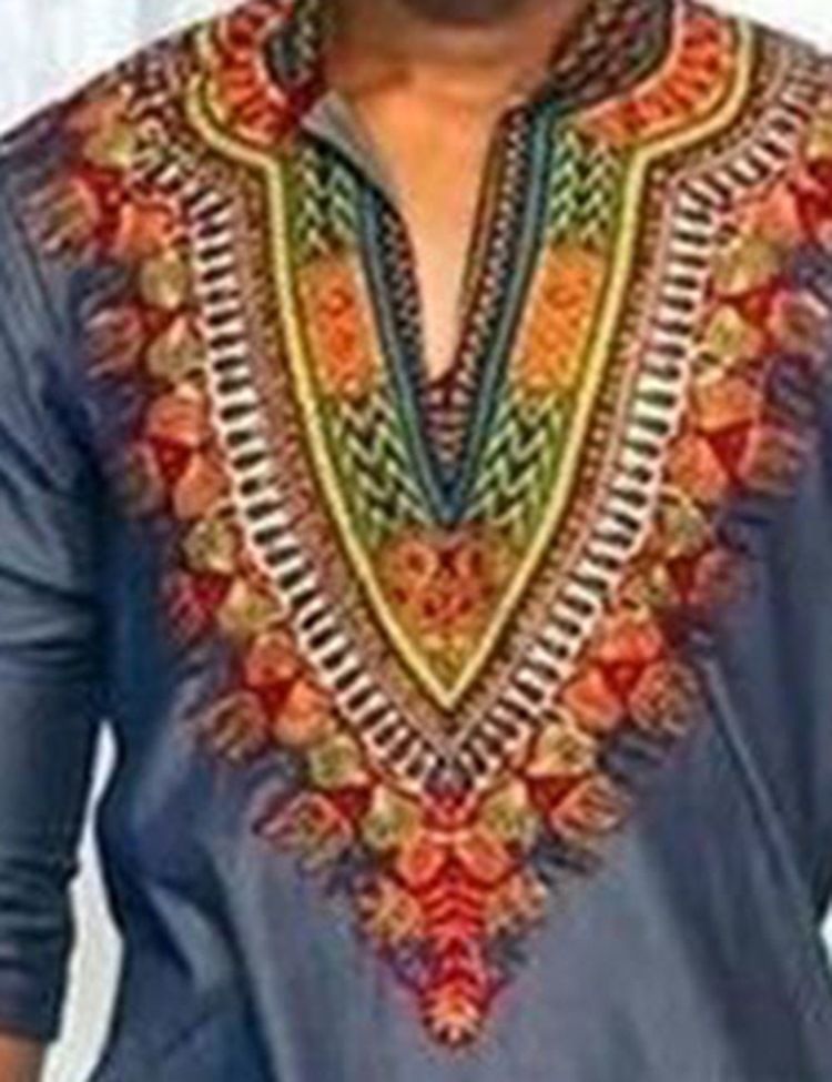 T-shirt Slim Pour Hommes À Col En V Et Imprimé Dashiki À La Mode Africaine