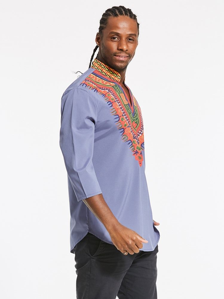 T-shirt Slim Pour Hommes À Col En V Et Imprimé Dashiki À La Mode Africaine