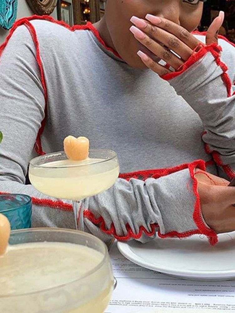 T-shirt Slim À Manches Longues Et Col Rond Pour Femmes