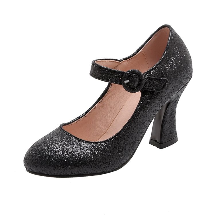 Chaussures À Bout Rond Et À Paillettes Pour Femmes 8 cm