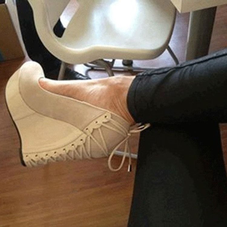 Chaussures Confortables À Talons Compensés En Daim Blanc Pour Femmes