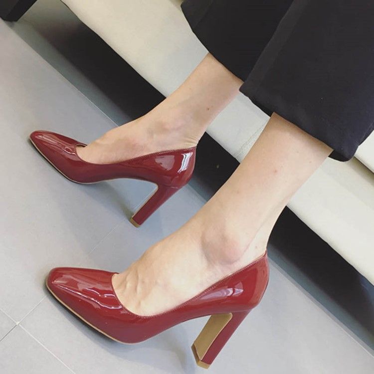 Escarpins Pour Femmes À Talons Épais Et Bout Carré En Pu