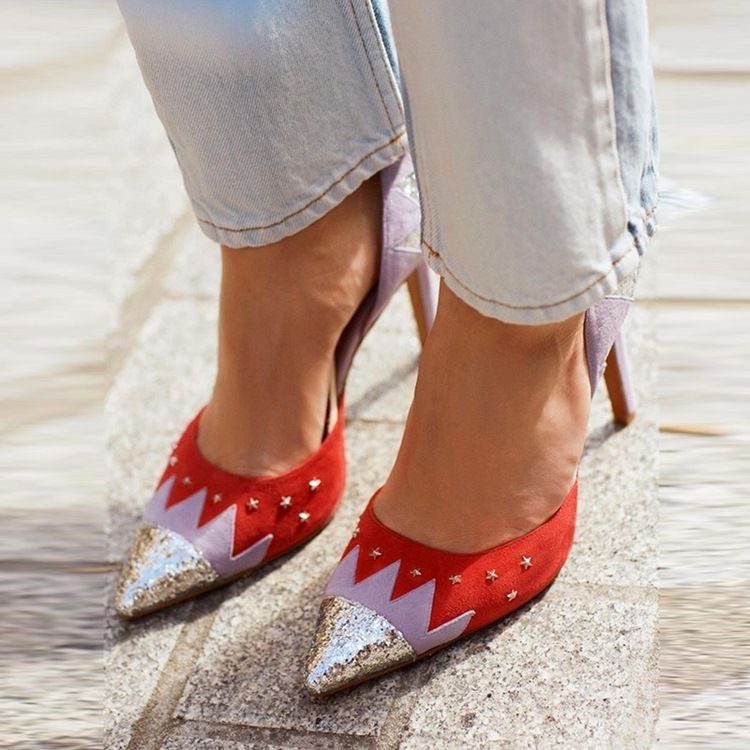 Escarpins À Talons Aiguilles À Blocs De Couleur À Paillettes Et À Rivets Pour Femmes