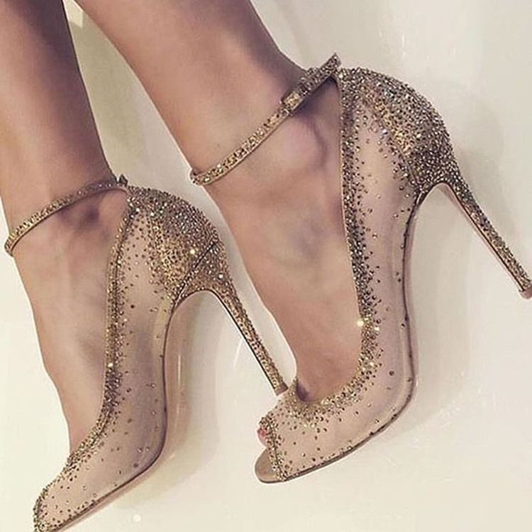 Escarpins À Talons Aiguilles En Strass Dorés Pour Femmes