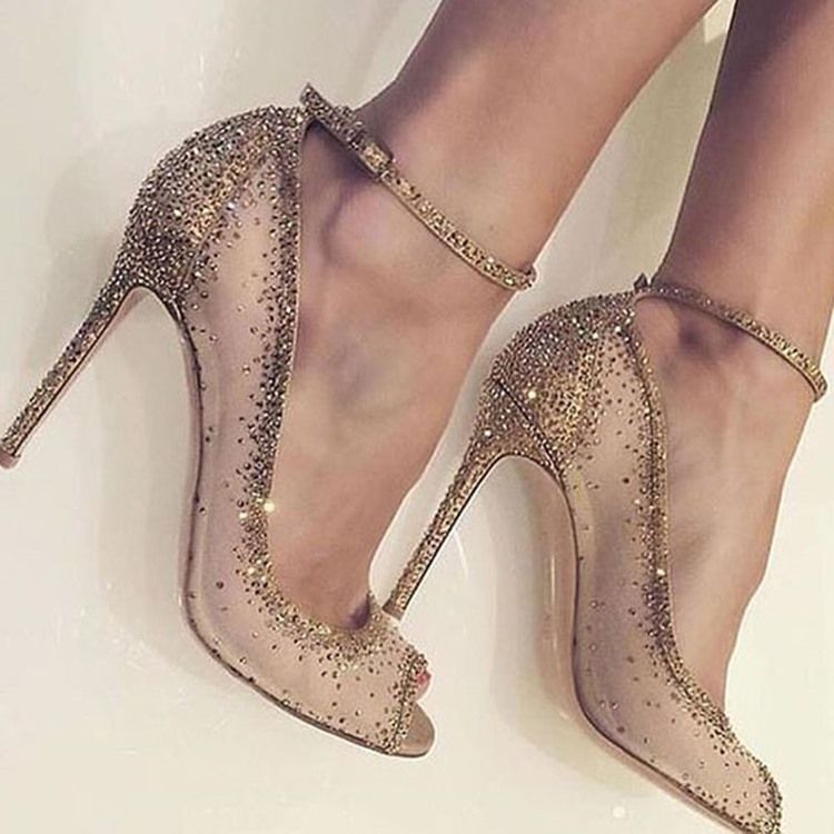 Escarpins À Talons Aiguilles En Strass Dorés Pour Femmes