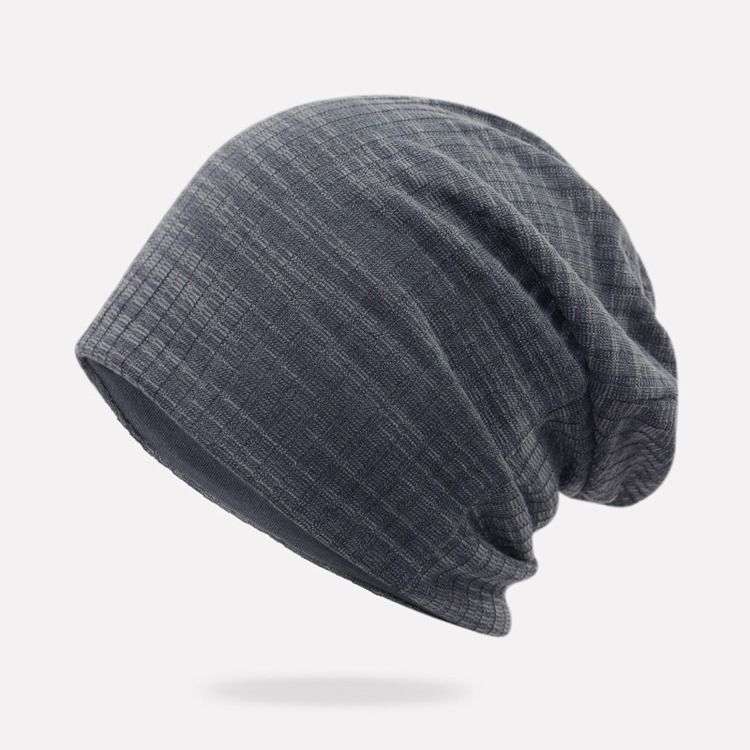 Bonnet Pour Hommes En Tricot À Double Couche De Couleur Unie