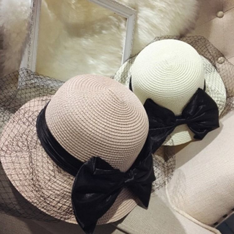 Chapeau D'été Uni En Paille En Maille Pour Femme