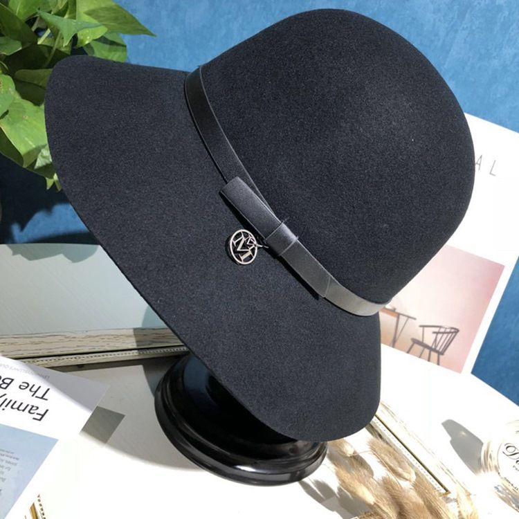 Chapeau De Femme Seau En Laine De Couleur Pure Pour Femmes