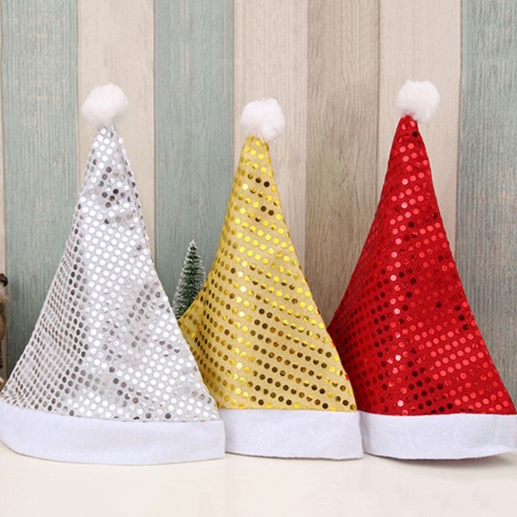 Chapeau De Noël À Paillettes De Décoration En Tissu Pour Femmes