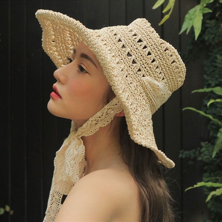 Chapeau De Paille À Lacets Pour Femme