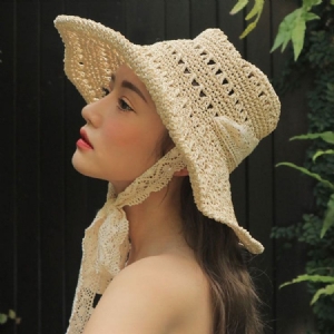 Chapeau De Paille À Lacets Pour Femme