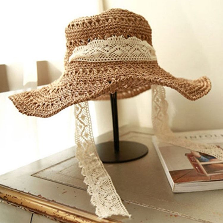 Chapeau De Paille À Lacets Pour Femme