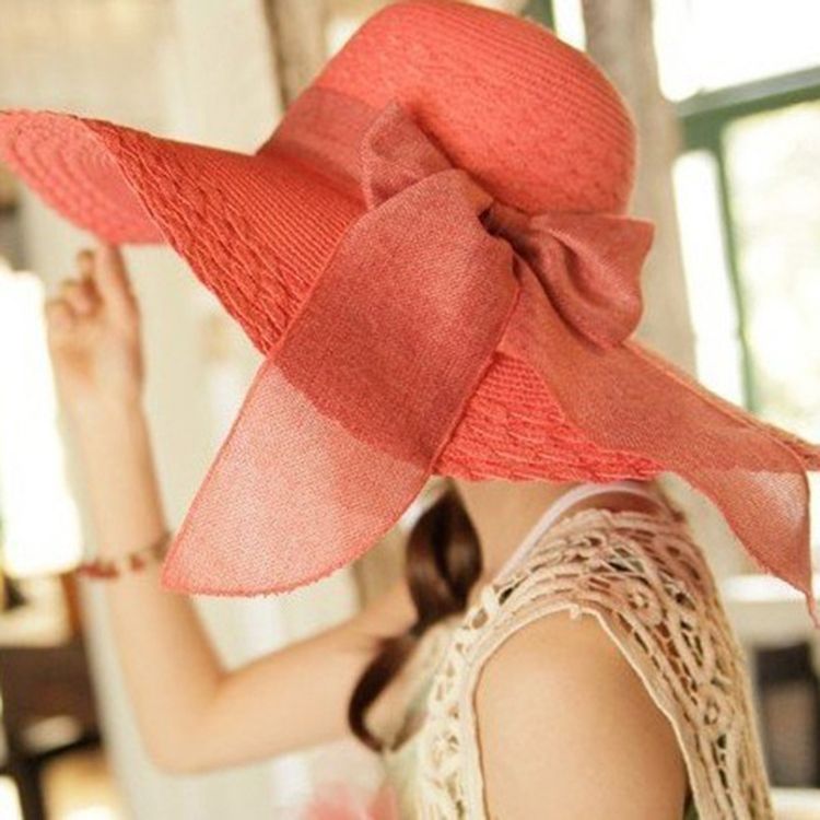 Chapeau De Soleil De Couleur Pure Bowknot Beach Pour Femmes