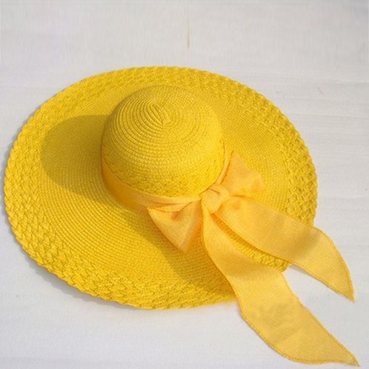 Chapeau De Soleil De Couleur Pure Bowknot Beach Pour Femmes