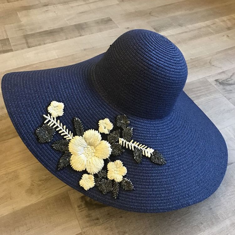 Chapeau De Soleil Fleuri Brodé Pour Femme