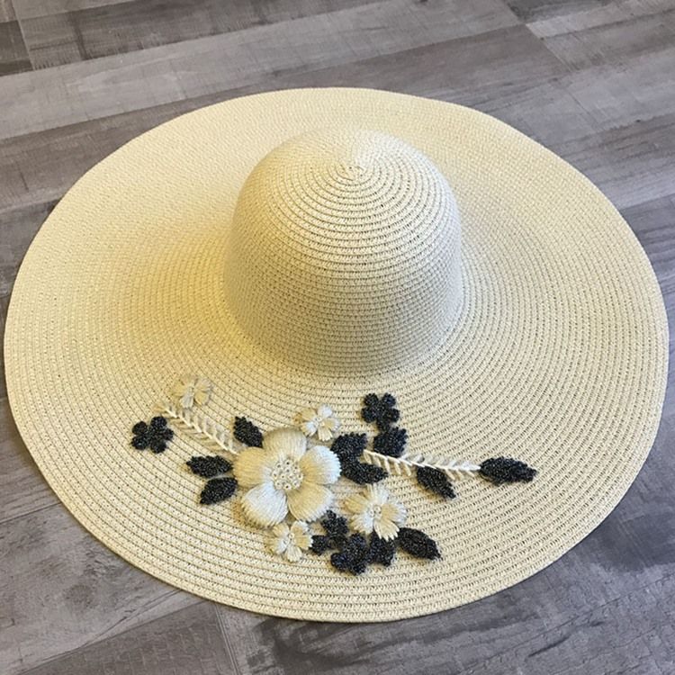 Chapeau De Soleil Fleuri Brodé Pour Femme