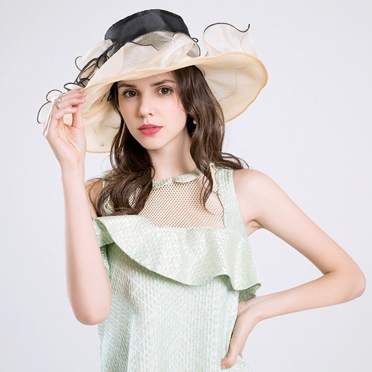 Chapeau De Soleil En Organza Fleuri Pour Femme