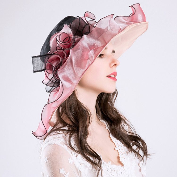 Chapeau De Soleil En Organza Fleuri Pour Femme