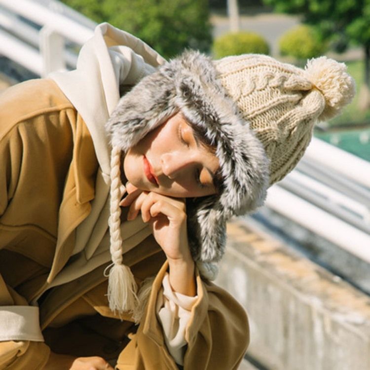 Chapeaux Pompon Color Block Pour Femmes