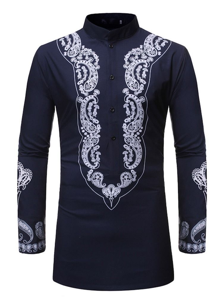 Chemise Ajustée Géométrique À Col Montant Imprimé Pour Hommes